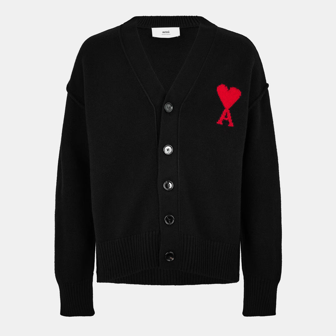 AMI PARIS SMALL A HEART CARDIGAN BLACK RED