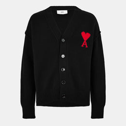 AMI PARIS SMALL A HEART CARDIGAN BLACK RED