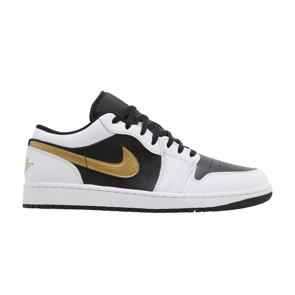 JORDAN 1 LOW WHITE BLACK METALLIC GOLD SWOOSH