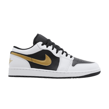 JORDAN 1 LOW WHITE BLACK METALLIC GOLD SWOOSH — Stock