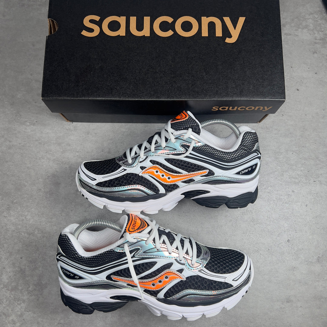SAUCONY PROGRID OMNI 9 SPEED SHADES WHITE BLACK ORANGE