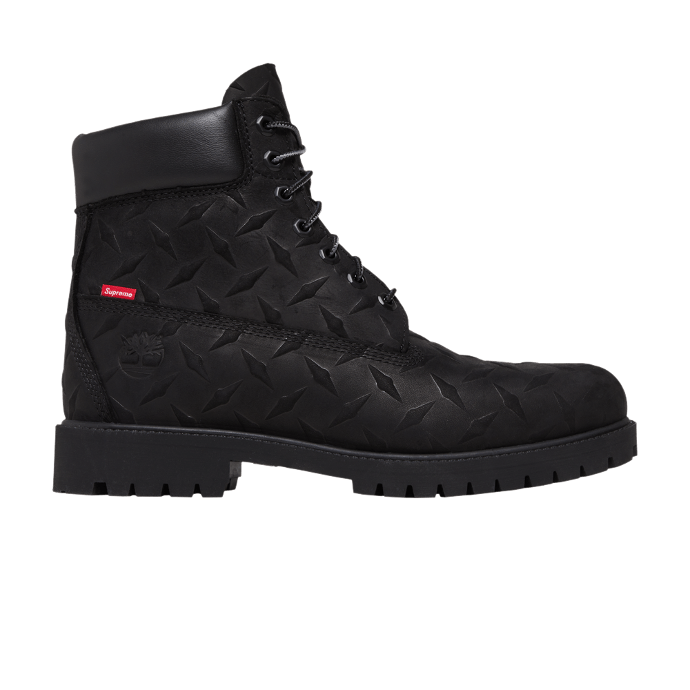 SUPREME X TIMBERLAND 6 INCH PREMIUM WATERPROOF BOOT EMBOSSED DIAMOND PLATE BLACK