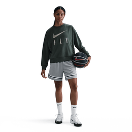 NIKE SWOOSH FLY WOMEN'S DRI-FIT FRENCH TERRY CREW-NECK BASKETBALL SWEATSHIRT VINTAGE GREEN/JADE HORIZON/WHITE