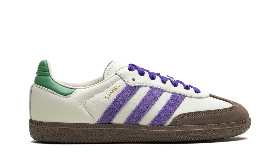 ADIDAS SAMBA OG OFF WHITE CORE PURPLE GREEN BROWN WOMENS