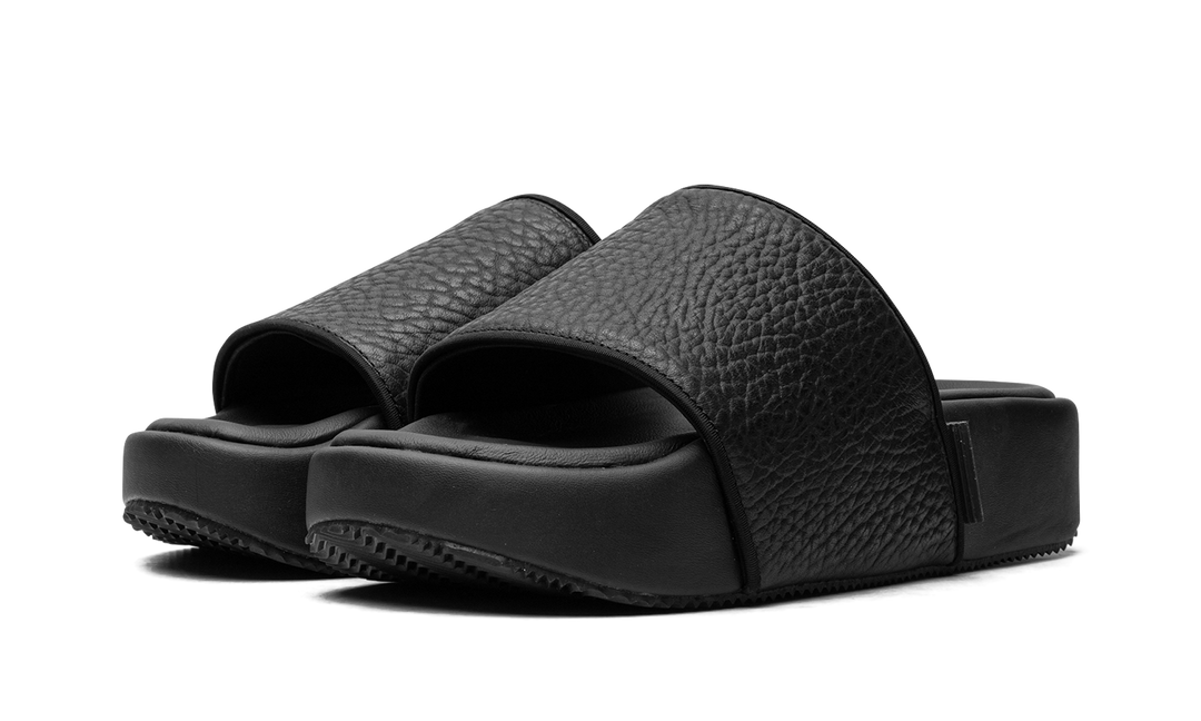 ADIDAS Y-3 SLIDES TUMBLED LEATHER BLACK