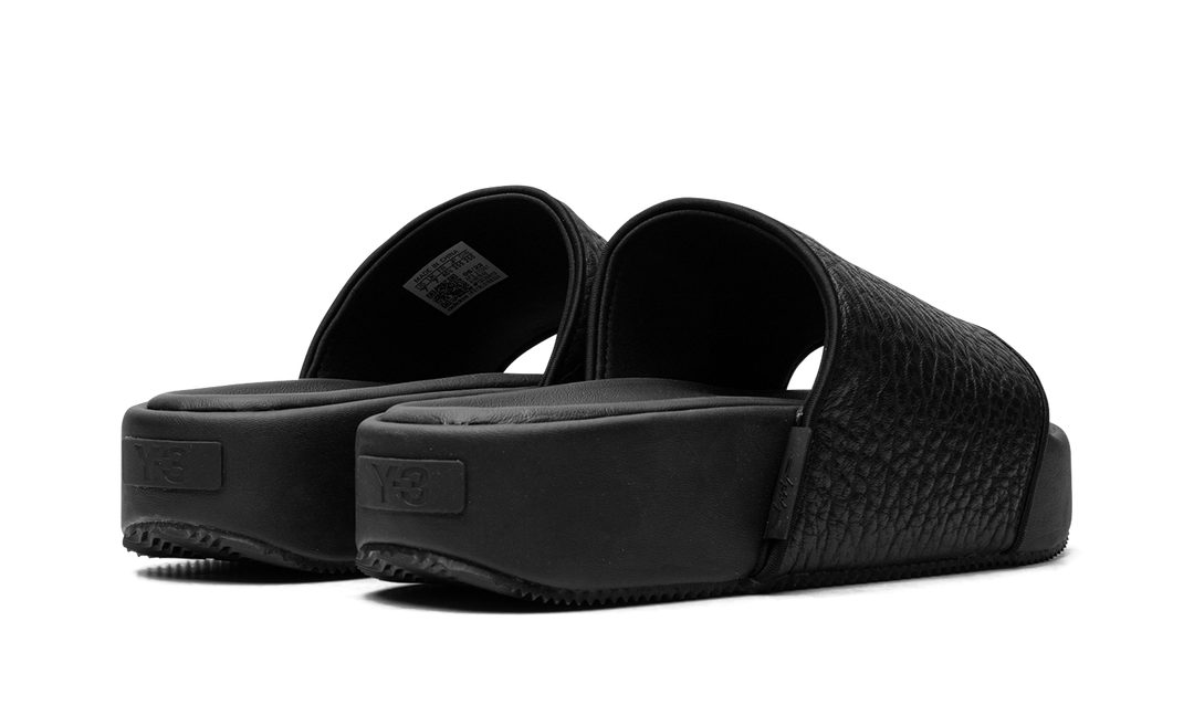 ADIDAS Y-3 SLIDES TUMBLED LEATHER BLACK