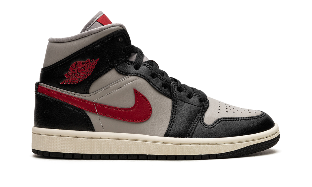 AIR JORDAN 1 MID BLACK COLLEGE GREY RED WOMENS