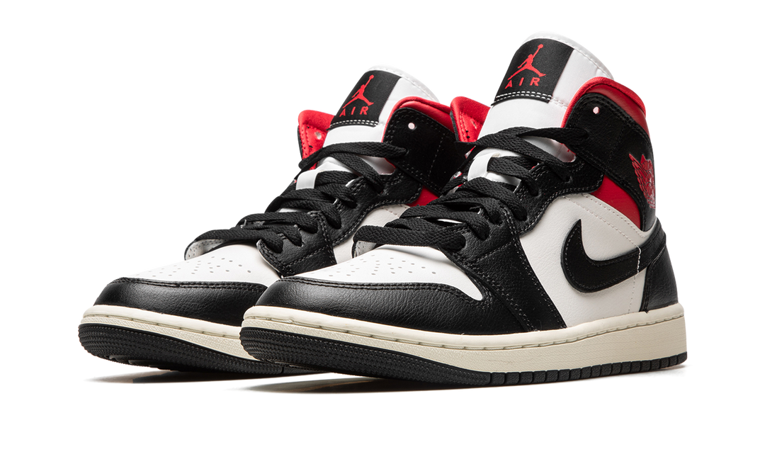 AIR JORDAN 1 MID BLACK WHITE GYM RED WOMENS