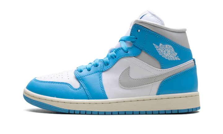 AIR JORDAN 1 MID DARK POWDER BLUE WHITE SAIL NEUTRAL GREY WOMENS