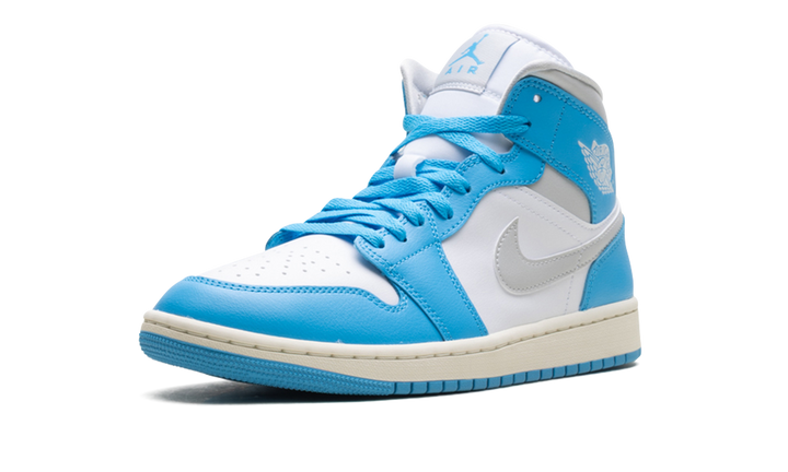 AIR JORDAN 1 MID DARK POWDER BLUE WHITE SAIL NEUTRAL GREY WOMENS
