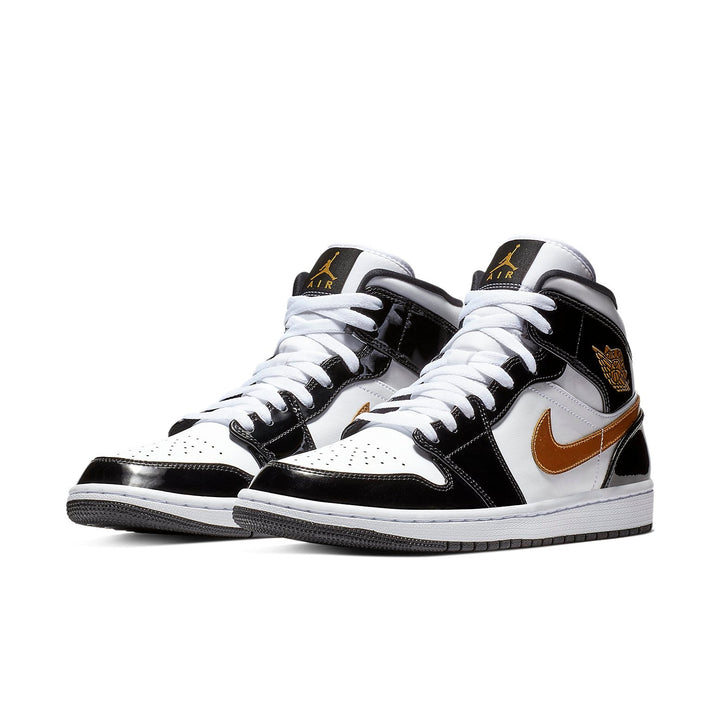 AIR JORDAN 1 MID PATENT BLACK WHITE GOLD