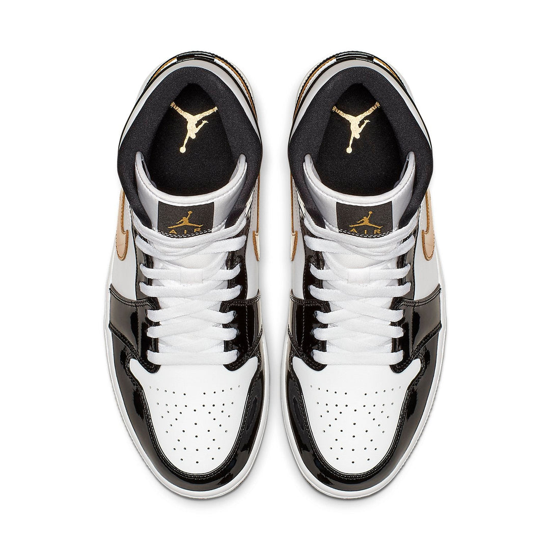 AIR JORDAN 1 MID PATENT BLACK WHITE GOLD