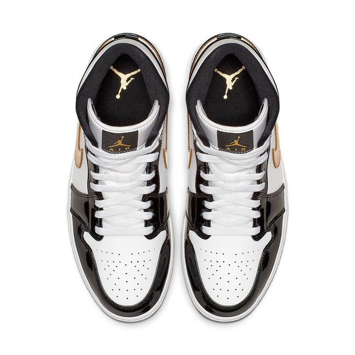 AIR JORDAN 1 MID PATENT BLACK WHITE GOLD