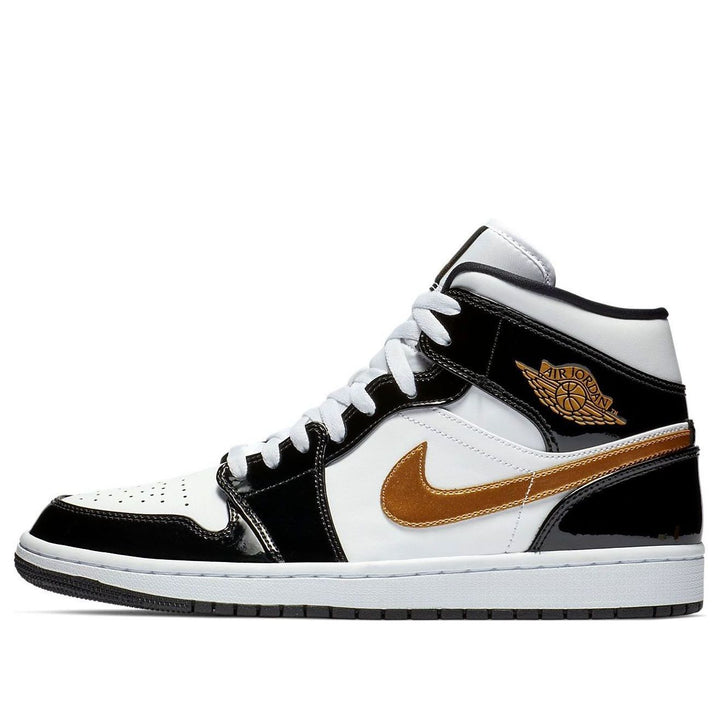 AIR JORDAN 1 MID PATENT BLACK WHITE GOLD