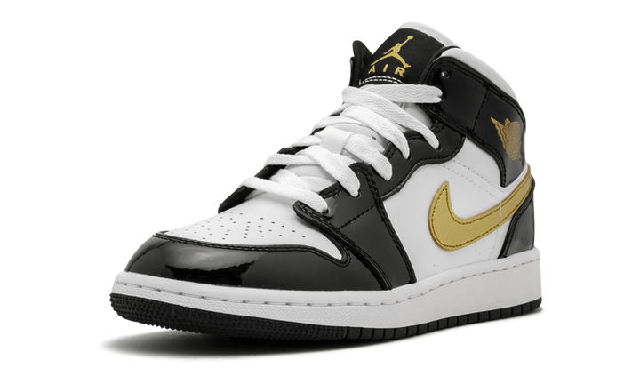 AIR JORDAN 1 MID PATENT BLACK WHITE GOLD GS