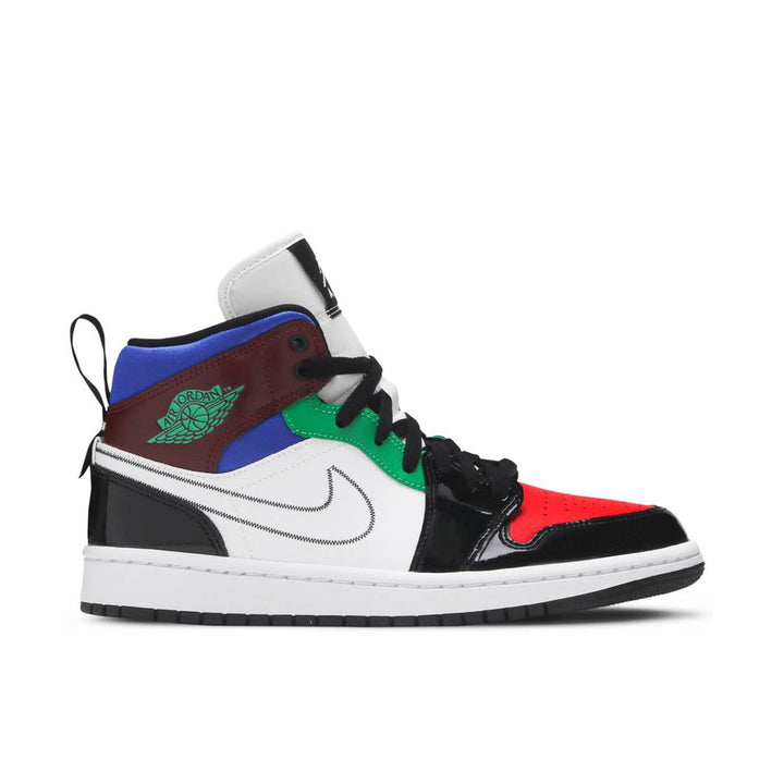 AIR JORDAN 1 MID SE BLACK WHITE MULTI-COLOR WOMENS