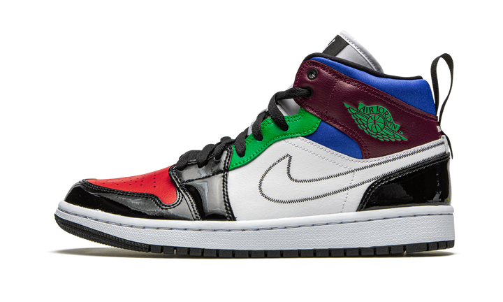 AIR JORDAN 1 MID SE BLACK WHITE MULTI-COLOR WOMENS
