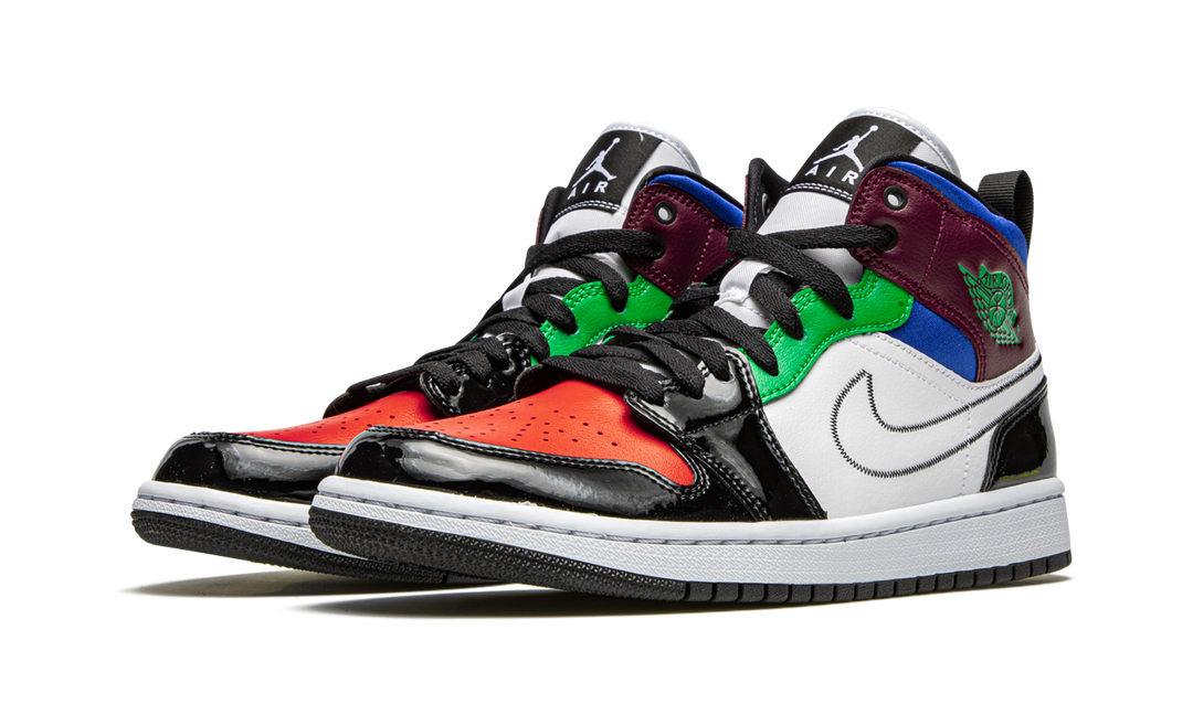 AIR JORDAN 1 MID SE BLACK WHITE MULTI-COLOR WOMENS