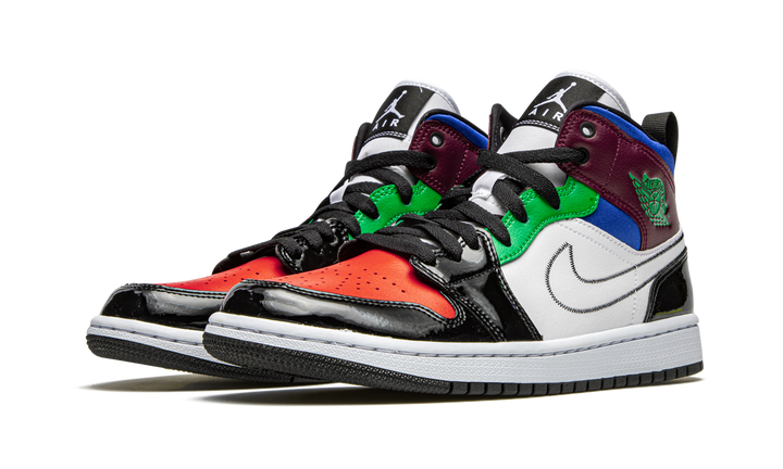 AIR JORDAN 1 MID SE BLACK WHITE MULTI-COLOR WOMENS