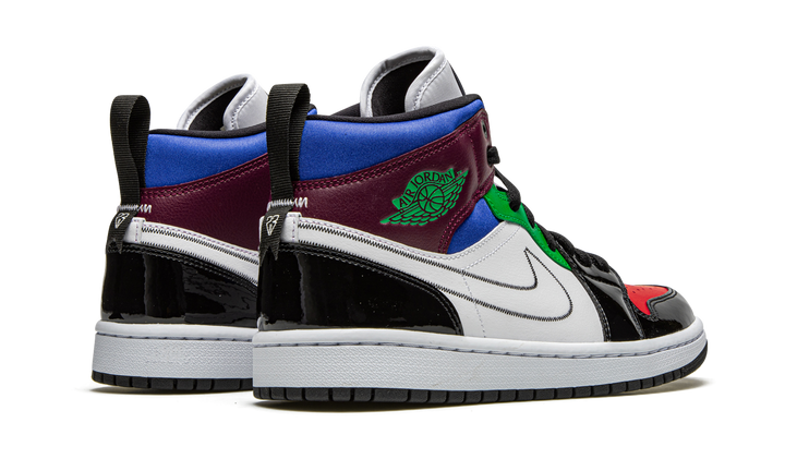 AIR JORDAN 1 MID SE BLACK WHITE MULTI-COLOR WOMENS
