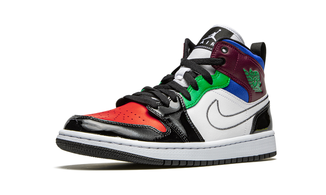 AIR JORDAN 1 MID SE BLACK WHITE MULTI-COLOR WOMENS