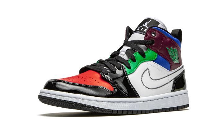 AIR JORDAN 1 MID SE BLACK WHITE MULTI-COLOR WOMENS