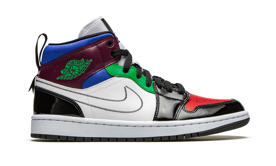 AIR JORDAN 1 MID SE BLACK WHITE MULTI-COLOR WOMENS