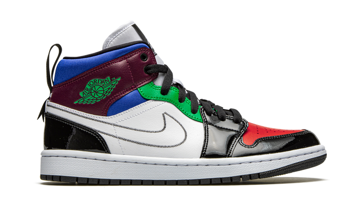 AIR JORDAN 1 MID SE BLACK WHITE MULTI-COLOR WOMENS