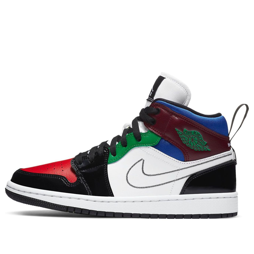 AIR JORDAN 1 MID SE BLACK WHITE MULTI-COLOR WOMENS