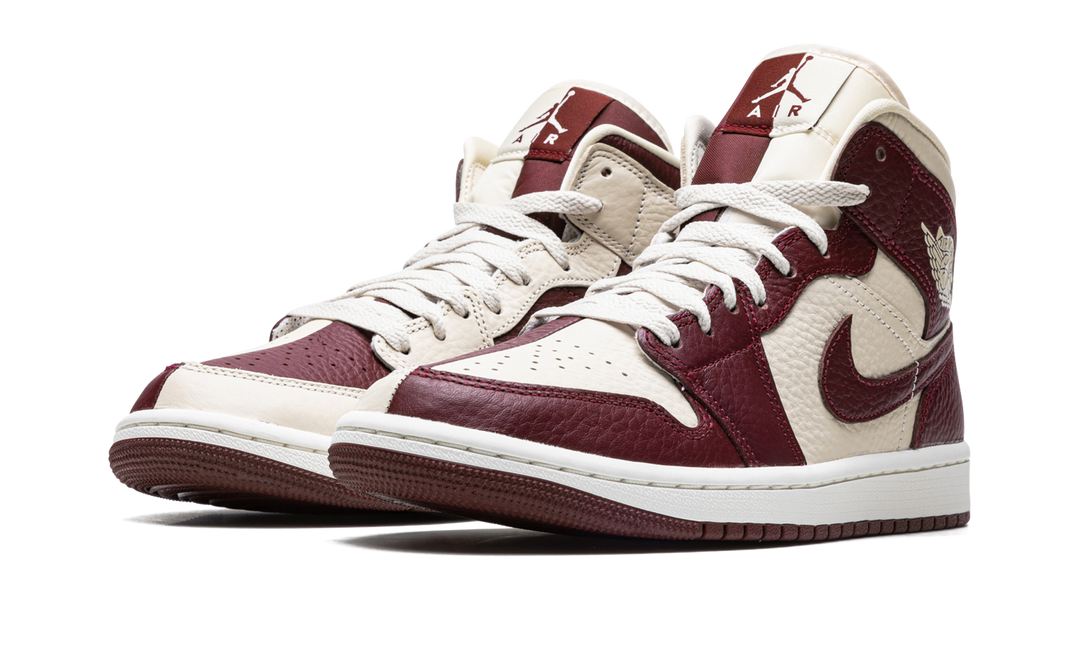AIR JORDAN 1 MID SPLIT CREAM MAROON WOMENS