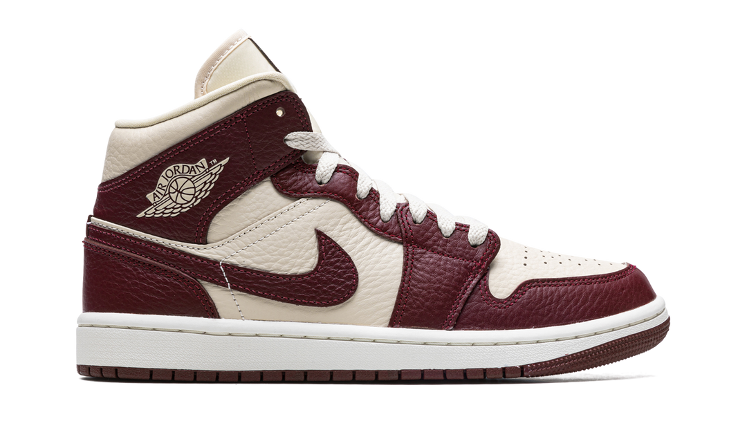 AIR JORDAN 1 MID SPLIT CREAM MAROON WOMENS