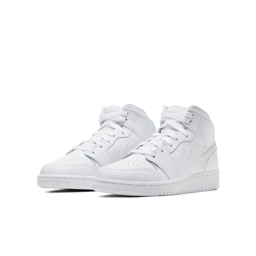 AIR JORDAN 1 MID TRIPLE WHITE GS — Stock