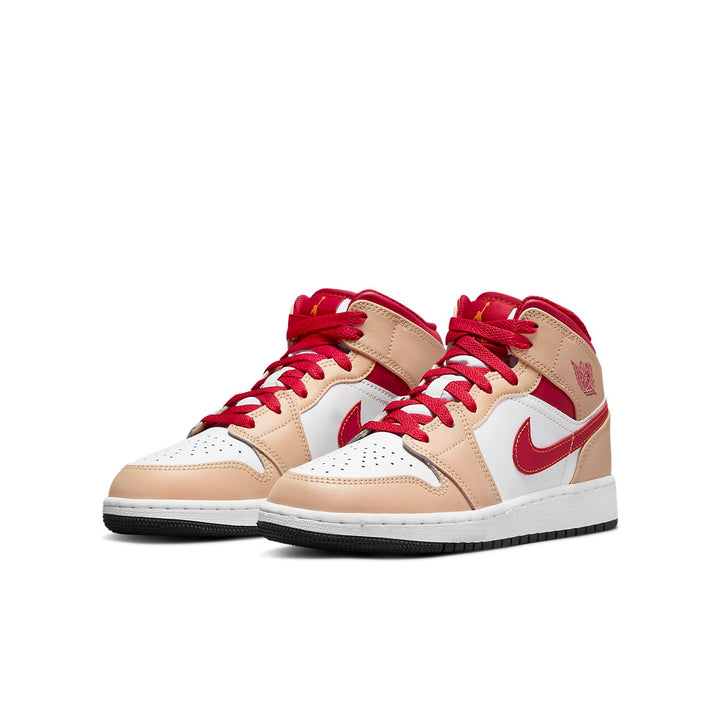 AIR JORDAN 1 MID WHITE BEIGE RED GS