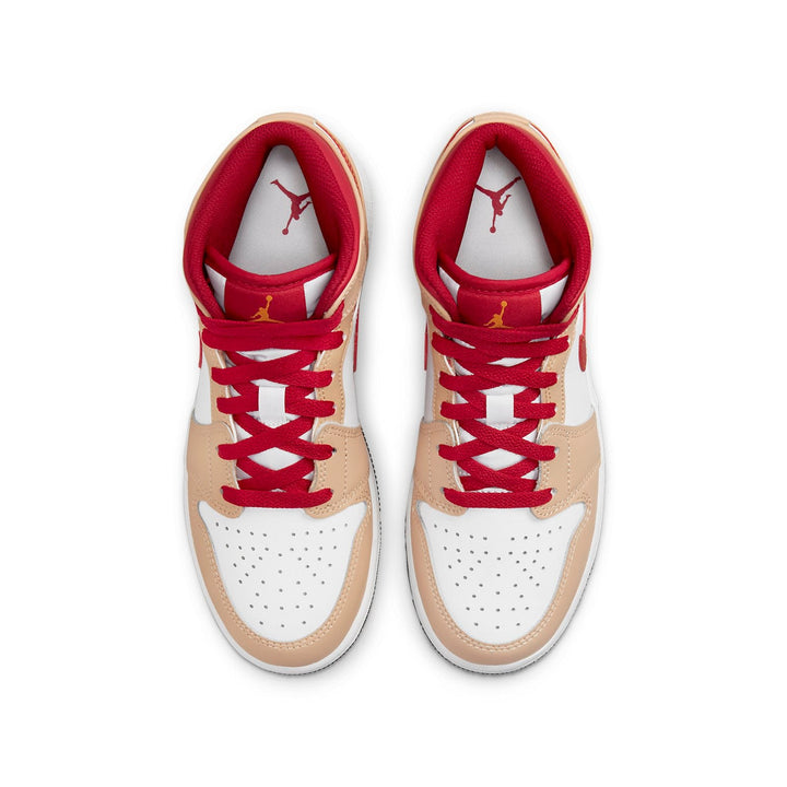 AIR JORDAN 1 MID WHITE BEIGE RED GS