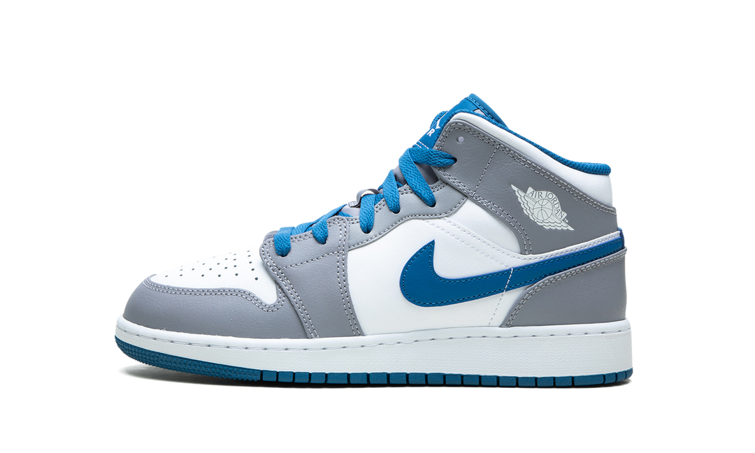 AIR JORDAN 1 MID WHITE TRUE BLUE GREY GS