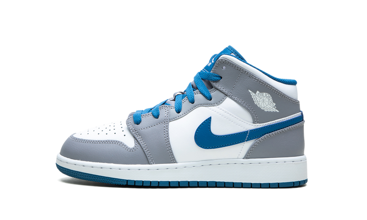AIR JORDAN 1 MID WHITE TRUE BLUE GREY GS
