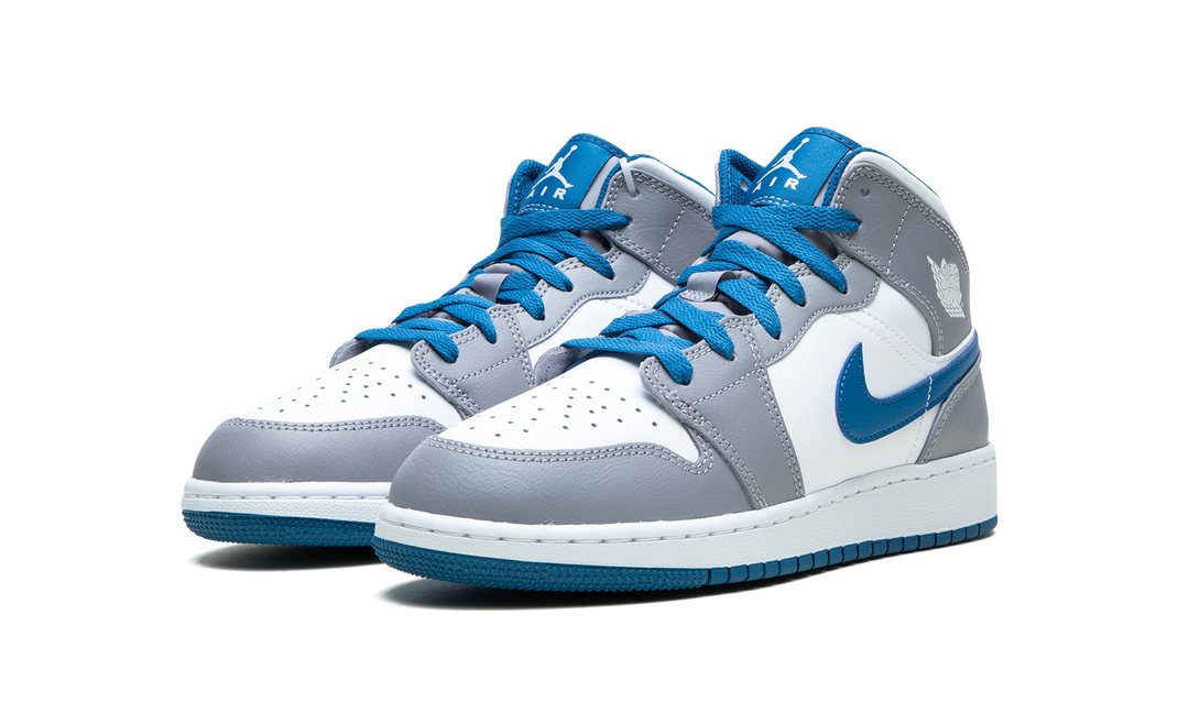 AIR JORDAN 1 MID WHITE TRUE BLUE GREY GS
