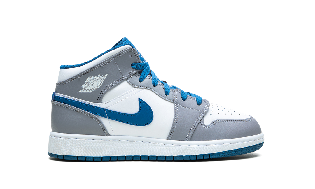 AIR JORDAN 1 MID WHITE TRUE BLUE GREY GS