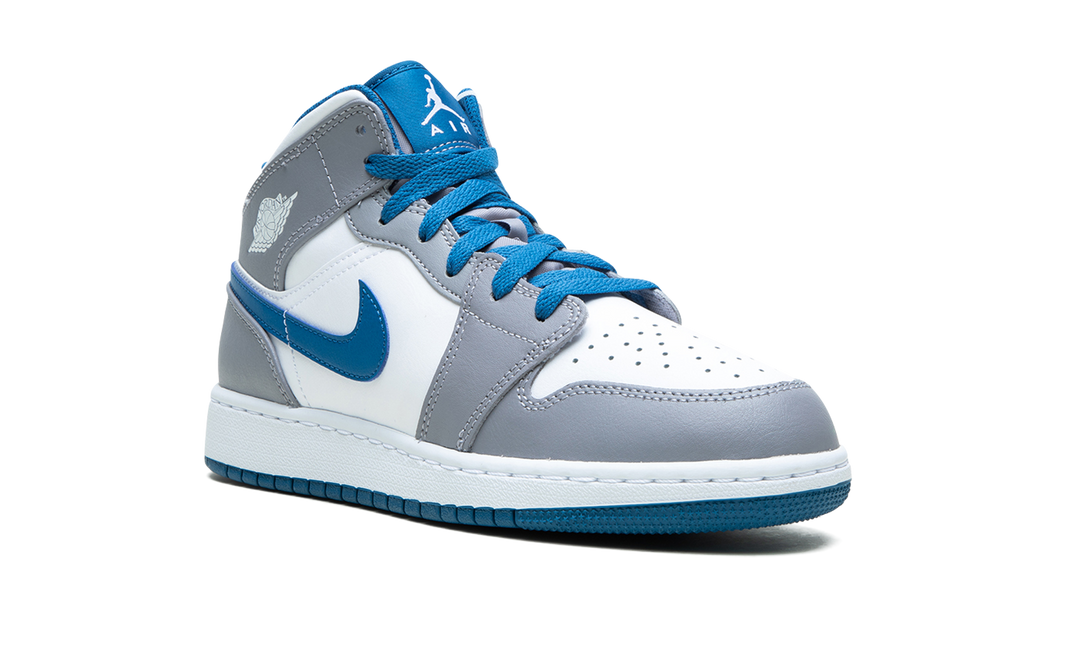 AIR JORDAN 1 MID WHITE TRUE BLUE GREY GS