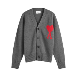 AMI LARGE A HEART CARDIGAN 'GREY/RED'