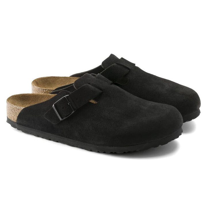BIRKENSTOCK BOSTON SOFT FOOTBED SUEDE BLACK (NARROW FIT)