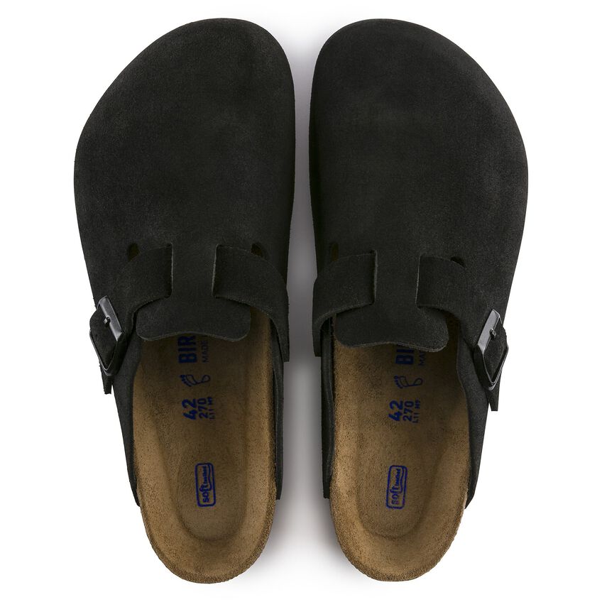 BIRKENSTOCK BOSTON SOFT FOOTBED SUEDE BLACK (NARROW FIT)