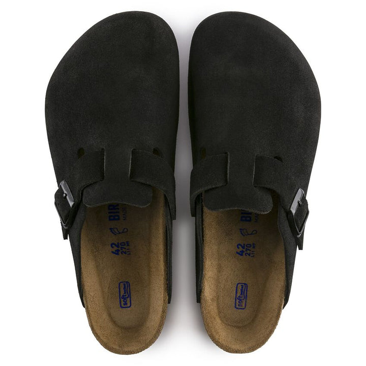 BIRKENSTOCK BOSTON SOFT FOOTBED SUEDE BLACK (NARROW FIT)