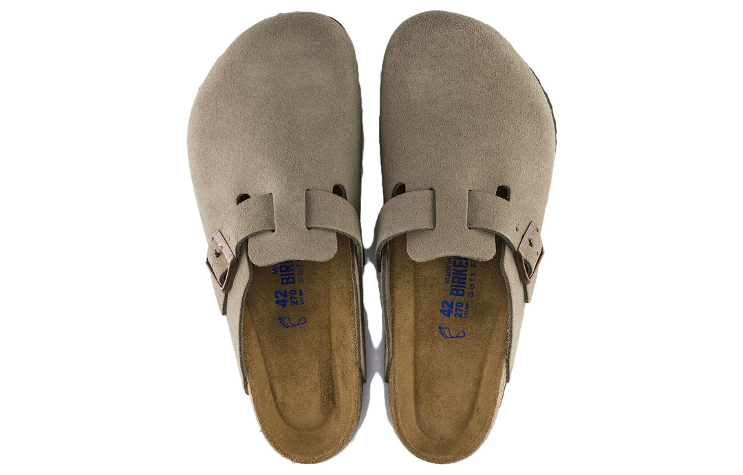 BIRKENSTOCK BOSTON SOFT FOOTBED SUEDE TAUPE (NARROW FIT)