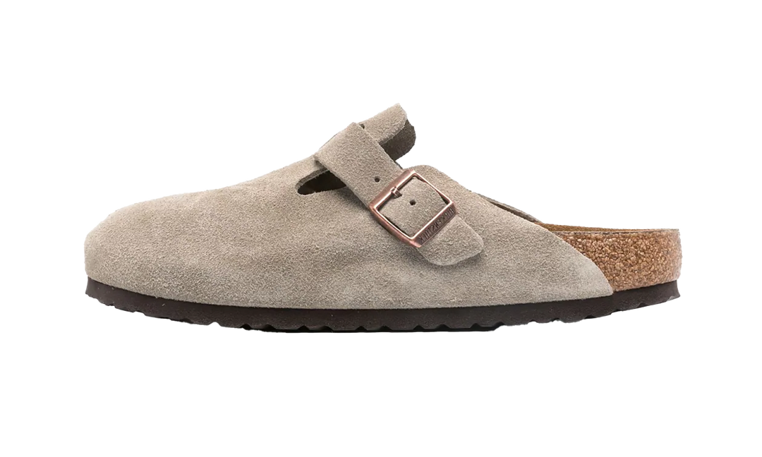 BIRKENSTOCK BOSTON SOFT FOOTBED SUEDE TAUPE (NARROW FIT)