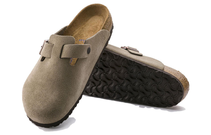 BIRKENSTOCK BOSTON SOFT FOOTBED SUEDE TAUPE (NARROW FIT)