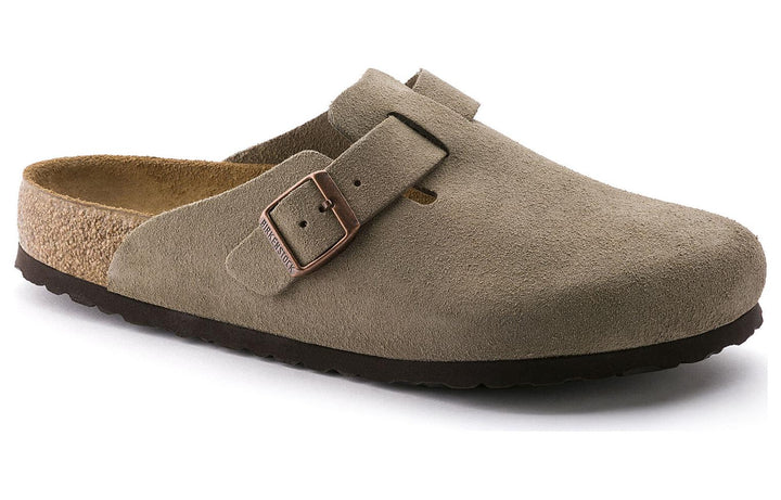 BIRKENSTOCK BOSTON SOFT FOOTBED SUEDE TAUPE (NARROW FIT)