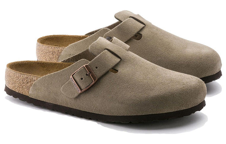 BIRKENSTOCK BOSTON SOFT FOOTBED SUEDE TAUPE (NARROW FIT)