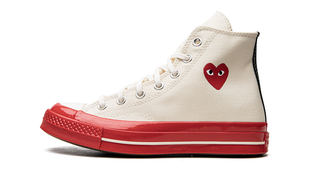 CONVERSE CHUCK TAYLOR ALL-STAR 70 HI X COMME DES GARÇONS PLAY EGRET RED MIDSOLE