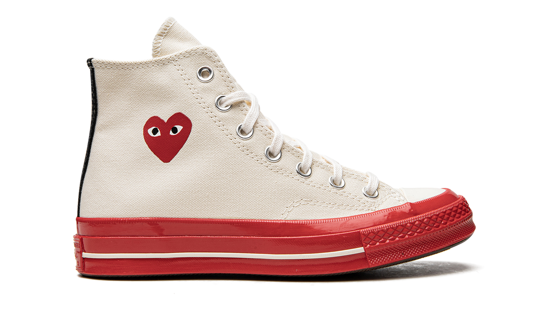 CONVERSE CHUCK TAYLOR ALL-STAR 70 HI X COMME DES GARÇONS PLAY EGRET RED MIDSOLE